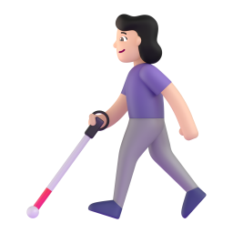 woman with white cane: light skin tone β Fluent 3D